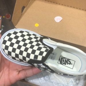 Toddler boys size 8 cream and black checkered vans